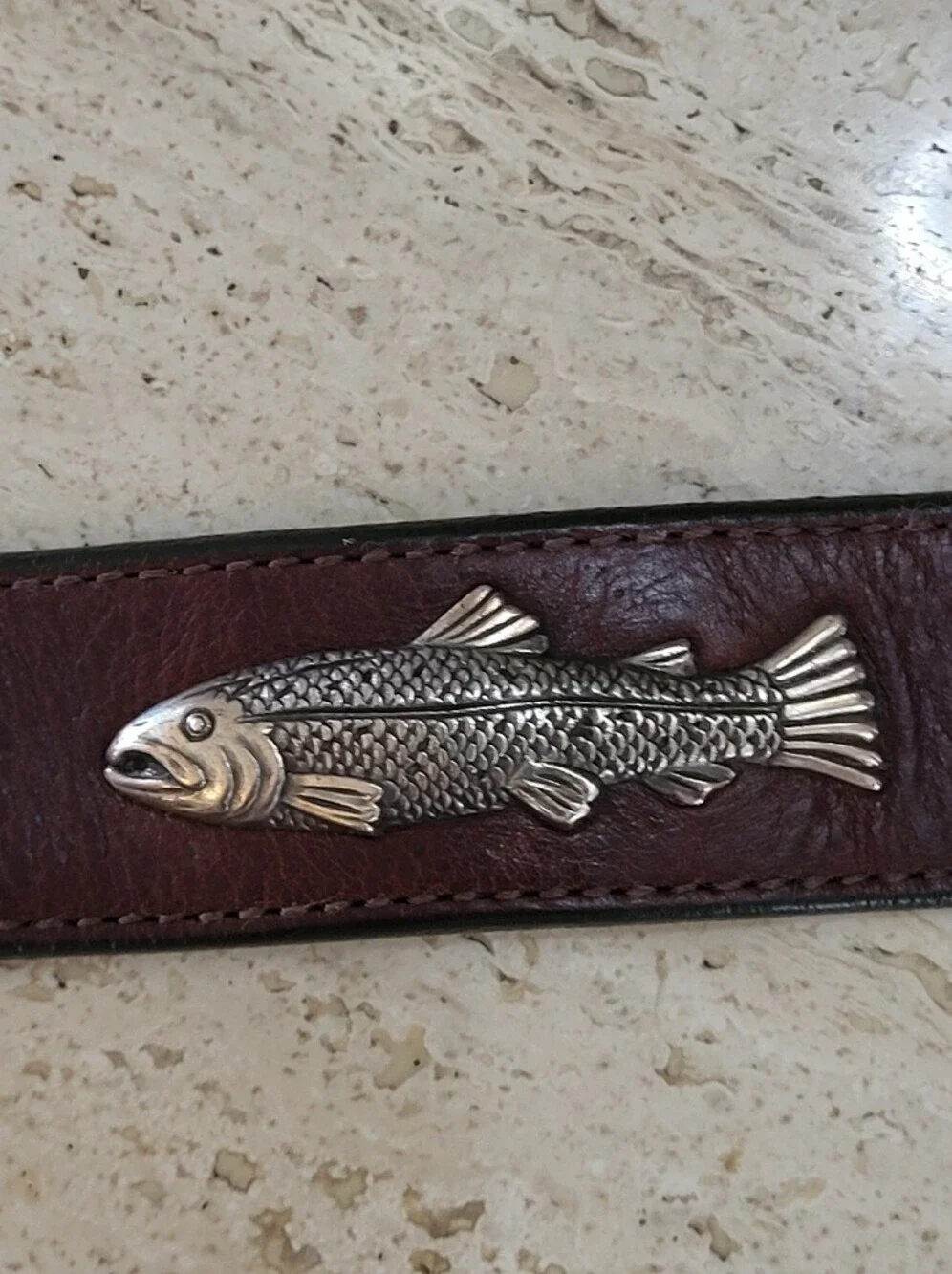 Brighton #9703 Vintage 90s Brown Italian Leather Belt Small Trout Themed